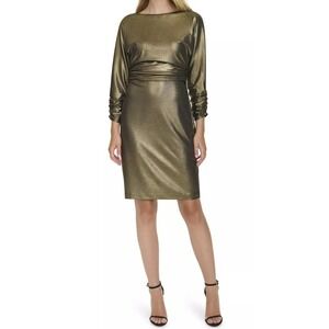 Women Harper Rose Gold Dress 3/4 Cinched Sleeve Boatneck Sheath Dress Size8 NWT